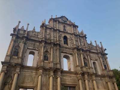 The stone facade of the Ruins of St Paul's in Macau