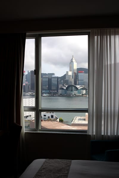 Hong Kong harbour seen through a hotel room window